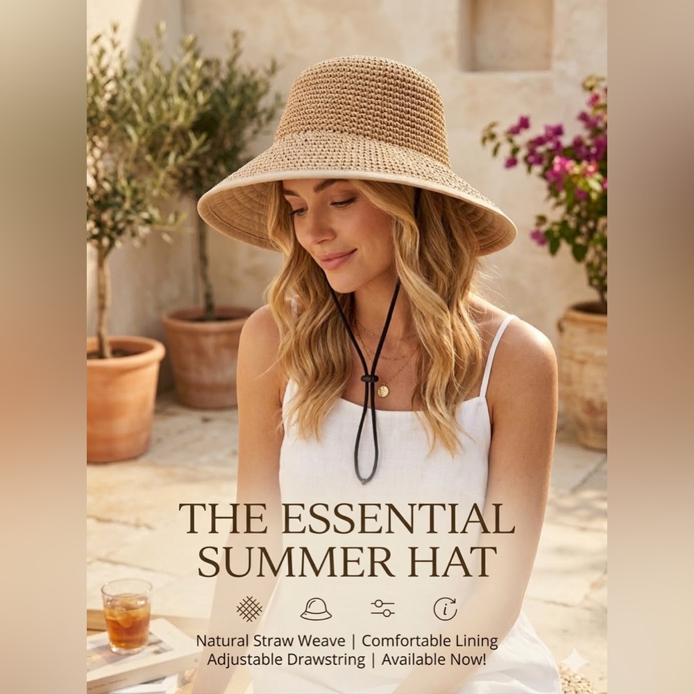 The Essential Summer Straw Sun Hat with Adjustable Chin Cord - Tan  NWOT ☀️